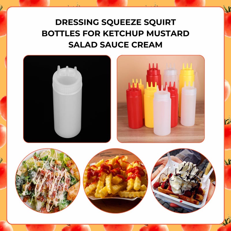 beyonday Seasoning Squeeze Bottles, 3 Hole Ketchup Mustard Dressing Squeeze Squirt Bottles, Salad Sauce Condiment Cream Squeeze Bottles for Kitchen Restaurant Bakery (24oz, White) - Image 4